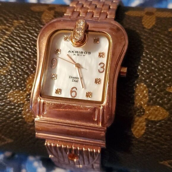 Akribos XXIV AK528RG Rose Gold Diamond Dial Ladies Watch Timepiece Chronograph - Picture 5 of 9